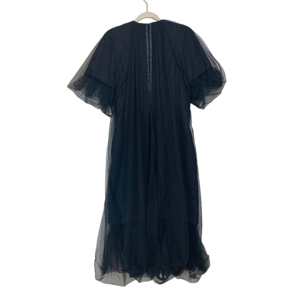 NWT Noir Kei Ninomiya Women's Black Tulle Overlay Wool Shift Dress Size Small - Picture 3 of 16